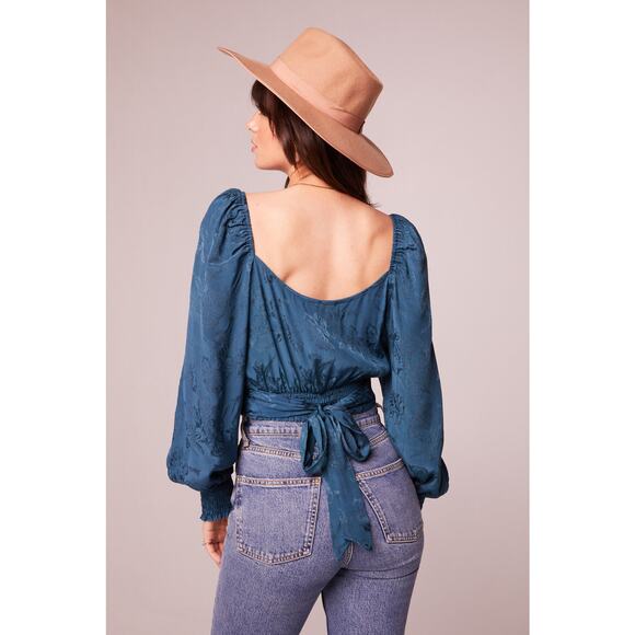 Band of the Free Camille Deep Teal Crossover Crop Top Boho Wrap Front Large - Picture 5 of 5